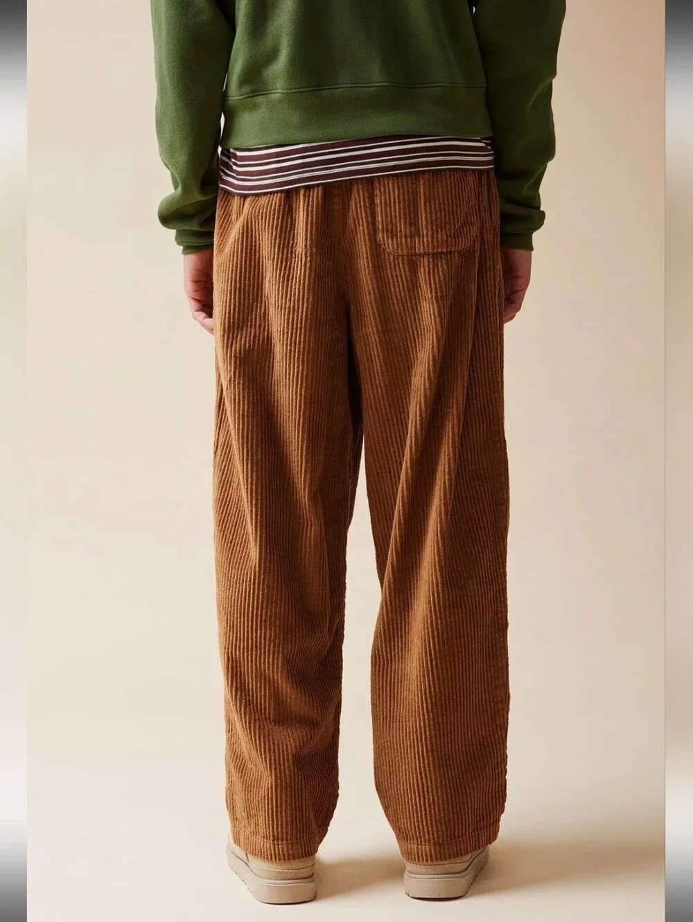 Urban Outfitters Mens Pleated Cotton Cord Beach Pants Brown Corduroy Baggy Large